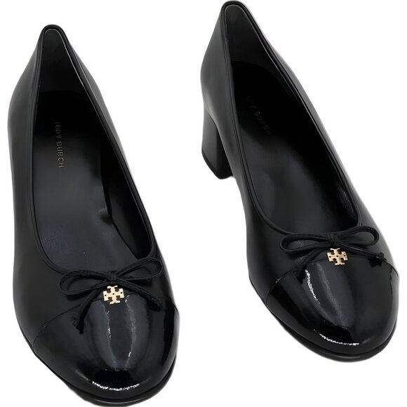Tory Burch Cap-Toe Bow Logo Pumps Black US 6.5 - Picture 1 of 6